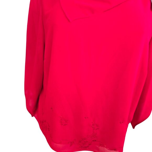 Danny & Nicole Womens Red Blouse Plus 26W Embroidered Zip Back JJ4050 - Picture 5 of 12